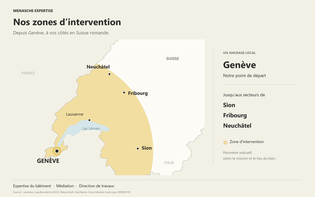 Carte des zones d’intervention de MENASCHE CONSULTING en Suisse romande